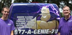 Scot Anderson (right), Window Genie Leesburg, Florida, and his technician AJ, display his eye-catching Geniemobile